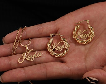 Custom Baby Name Earrings Necklace Set: Personalized Jewelry Gift