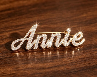 Personalized Bling Name Brooch: Custom Script Nameplate Jewelry, Gold/Silver/Rose Gold