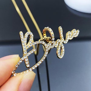 Custom Diamond Name Necklace, Bling Name Necklace, Cursive Name Necklace, Gold Name Necklace, Personalized Name Pendant, Custom Jewelry Gift