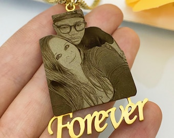 Custom Portrait Necklace with Name: Personalized Photo Memorial Gift