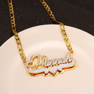 Custom Two-Tone Nameplate Necklace: Personalized Cursive Jewelry