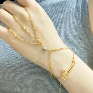 14K Gold Personalized Name Hand Chain Bracelet: Boho Birthstone Jewelry