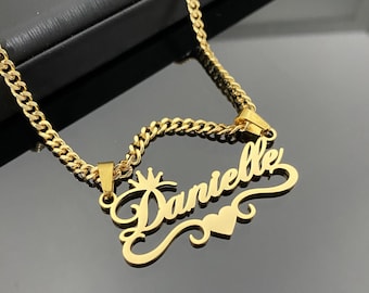 Gold Nameplate Necklace, Custom Necklace, Cuban Name Necklace, Personalized Necklace, Goth Necklace, Waterproof, Non Tarnish, Custom Gift