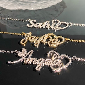 Script Diamond Name Necklace, Party Necklace,  Bling Name Necklace, Custom Nameplate Necklace, Personalized Necklace, Birthday Gift for Her