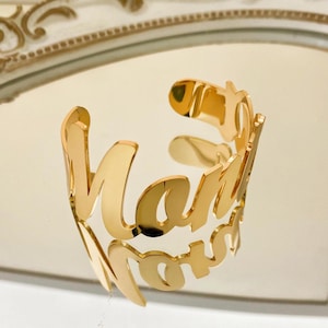 Custom Name Bangle: Big Nameplate, 18k Gold Personalized Cuff Bracelet