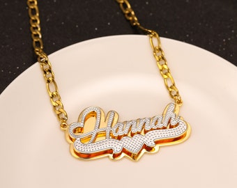 Custom Two-Tone Nameplate Necklace: Personalized Cursive Jewelry