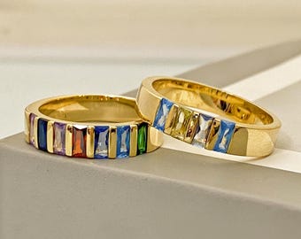 Wide Band Baguette Birthstone Ring: Personalized Family Jewelry