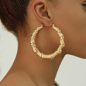 Custom Size Bamboo Hoop Earrings Chunky Hoop earrings 20-100mm Hypoallergenic Hoops for Women Simple Everyday Earrings in PAIRS image 1