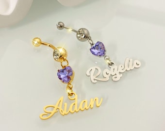 Personalized Birthstone Belly Ring: Custom Name Body Jewelry