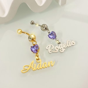Personalized Birthstone Belly Ring: Custom Name Body Jewelry