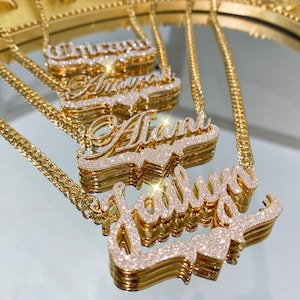 Custom Name Necklace,Name Necklace Gold,Double Plated Name Necklace,Bling Name Necklace,Dainty Necklace,Personalized Necklace, Gifts for Her
