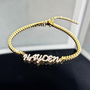 Diamond Name Bracelet, Bling Letter Name Bracelet, Crystal Name Bangle, Personalized Bracelet, Custom Name Bracelet, Gold Women Bangle Gift