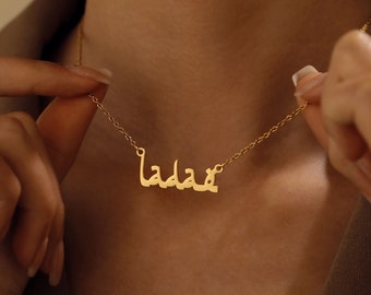 Personalized Arabic Name Necklace, Custom 18K Gold Name Necklace, Nameplate Necklace,Custom Arabic Jewelry, Islamic Present, Mother Day Gift