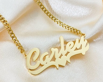 18K Gold Cuban Name Necklace: Personalized Nameplate Jewelry