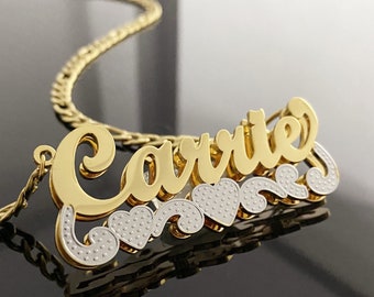 Personalized 3D Double Nameplate Necklace: Two Tone Name Pendant, Custom Women's Gift