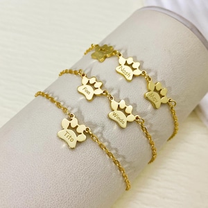 Bracelet nom avec empreinte de patte, bracelet personnalisé avec nom d&#39;animal de compagnie, bracelet avec nom d&#39;animal de compagnie gravé en or, bracelet chien/chat, cadeau commémoratif d&#39;animal de compagnie, cadeau pour les amoureux des animaux de compagnie