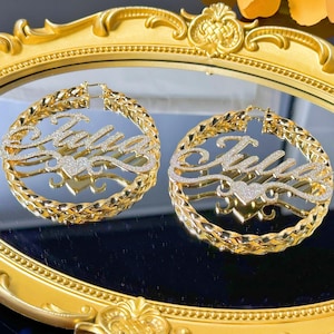 Custom Name Hoop Earrings: Personalized Bling Nameplate,Women Jewelry