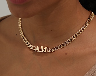 Custom Cuban Chain Letter Necklace, Personalized Necklace, Letter Name Necklace, Custom Letter Name NecklaceVintage Jewelry For Women Men