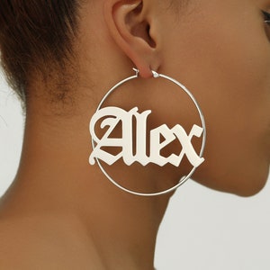 Custom Old English Hoop Earrings| Name Hoop Earrings | Personalized Earring | Gold Name Earrings | Large Big Hoop Earrings | Gift for Her