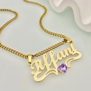 Birthstone Name Necklace Set, Name Plate Necklace, Personalized Necklace,Name Bamboo Earrings,Name Earrings,Custom Jewelry Set,Birthday Gift