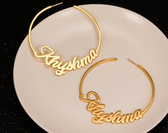 Personalized Name Hoop Earrings: Custom Gold Statement Jewelry
