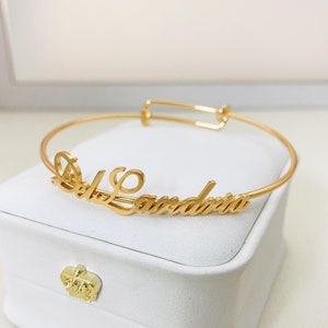 14k Gold Custom Name Bangle: Personalized Nameplate Cuff Bracelet