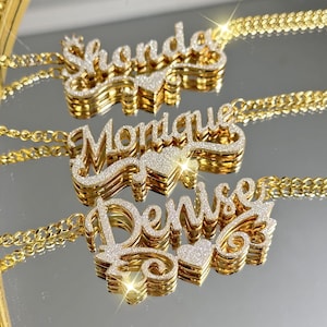 New Name Plate Necklace,Custom Name Necklace,Bling Name Necklace,Double Name Necklace,Minimalist Necklace,Personalized Jewelry, Gift for Her