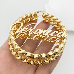 Custom Name Hoop Earrings: 14K Gold Personalized Twist Hoops, Jewelry Gift