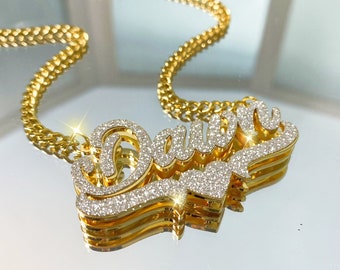 Bling Double Nameplate Necklace: Custom 14k Gold-Filled Personalized Jewelry