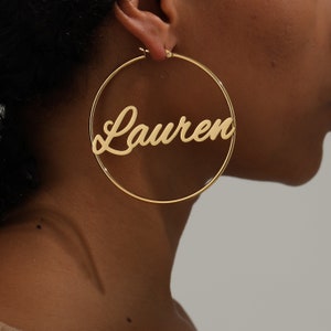 Custom Hoop Earrings | Name Hoop Earrings | Personalized Name Earrings | Large Hoop Earrings | Gold Name Hoops | Nameplate Earrings Gifts