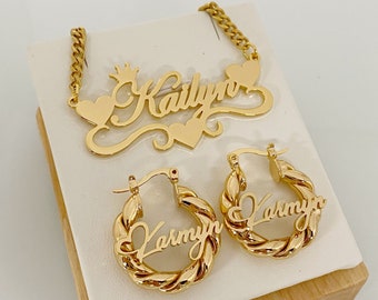 Personalisierte Baby Schmuck Set: Personalisierte Halskette mit Namen & Ohrringe