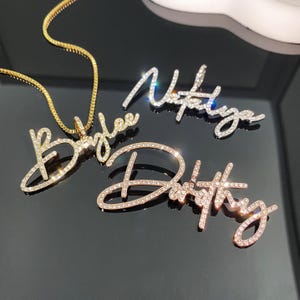 Pave Diamond Script Name Necklace: Personalized Nameplate Jewelry, Gold, Silver, Rose Gold