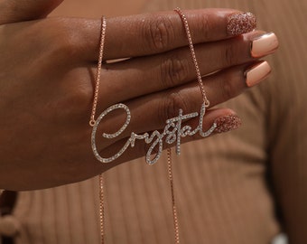 Custom Diamond Name Necklace, Bling Handmade Necklace