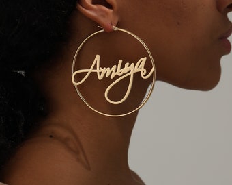 Custom Big Hoop Earring, Hoop Name Earrings, Minimalist Earrings, Inspired Name Hoop Earrings, Personalized Name Earrings Gift, Gift for Mom