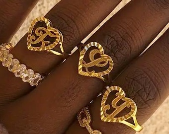 Personalized Name Plate Ring: 3D Gold Custom Letter Ring