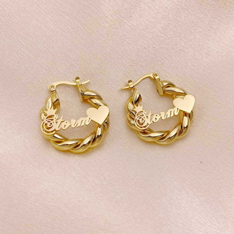 Kids Name Earrings Hoop, Custom Name Earrings, Gold Name Hoops, Mini