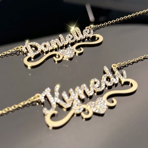 Personalized Diamond Script Name Necklace: Custom Bling Name Plate