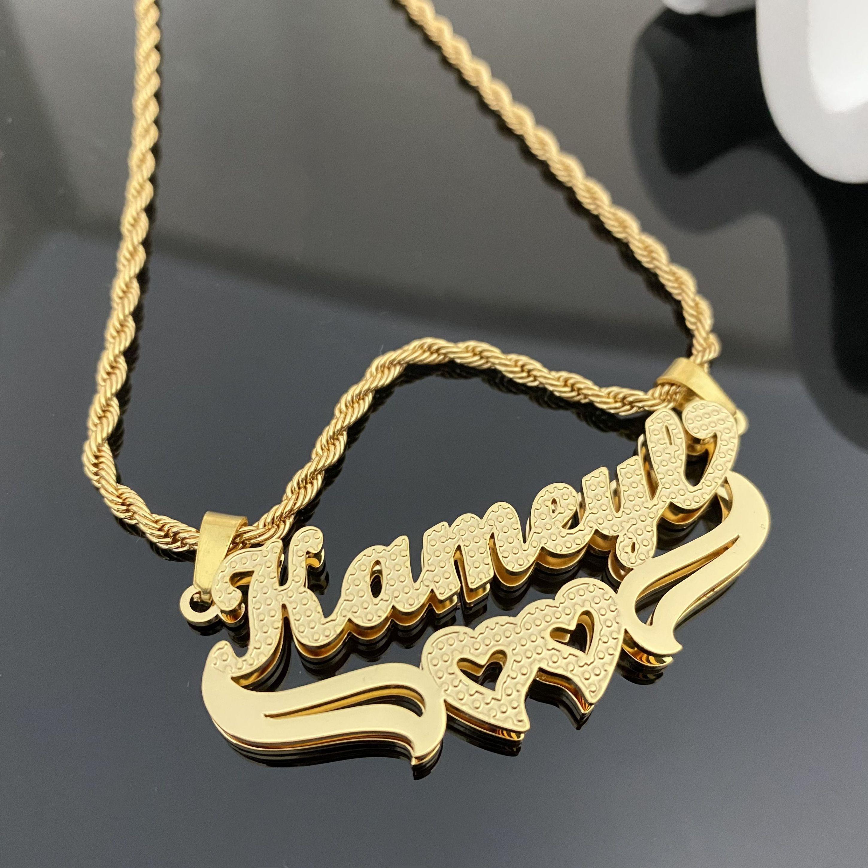 18K Gold Plated Double Name Necklace: Personalized Nameplate