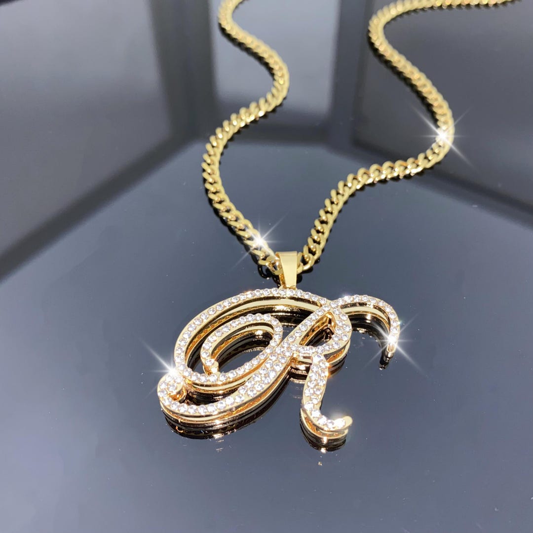 Custom Bling Name Necklace: Diamond Nameplate, 3D Letter Pendant ...