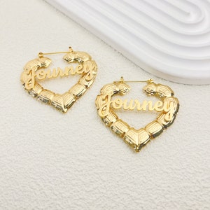 Bamboo Name Earrings, Bamboo Earrings, Personalized Earrings, Custom Name Earrings, Bamboo Hoop Earrings, Nameplate Earrings, Christmas Gift