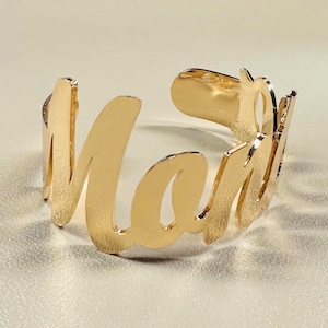 Custom Name Bangle: Gold Big Nameplate Cuff Bracelet, Personalized Jewelry, Women Gift