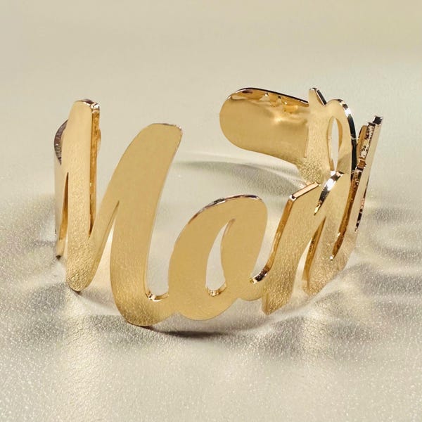 Custom Name Bangle: Gold Big Nameplate Cuff Bracelet, Personalized Jewelry, Women Gift