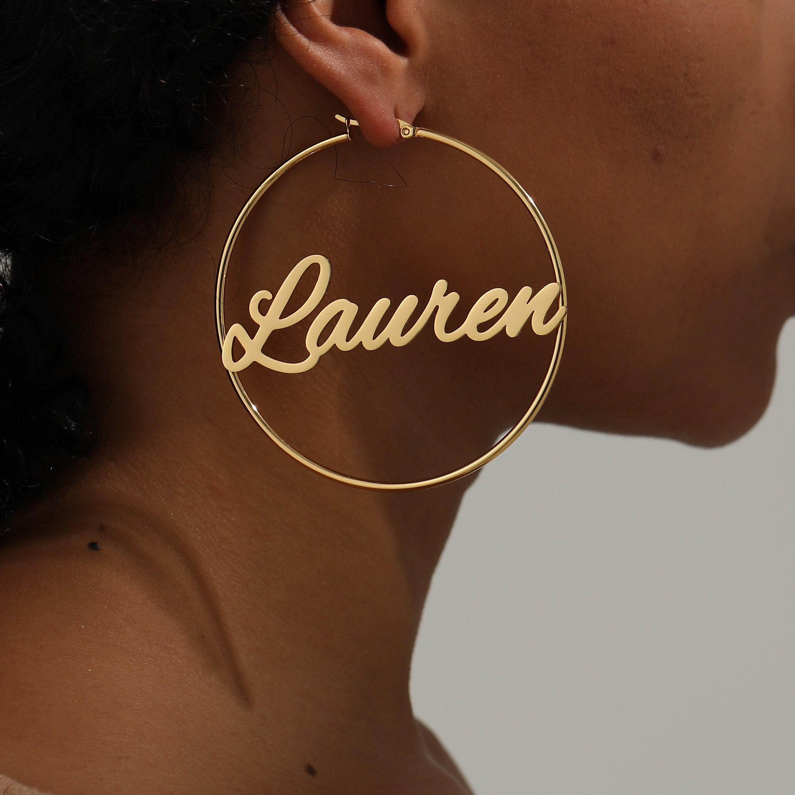 Custom Hoop Earrings | Name Hoop Earrings | Personalized Name Earrings | Large Hoop Earrings | Gold Name Hoops | Nameplate Earrings Gifts