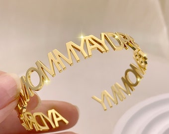 Personalized Name Bangle, Custom Name Jewelry, Dainty Letter Bangle, Minimalist Bangle for Mom, 18K Gold Bangle, Perfect Gift for Her,