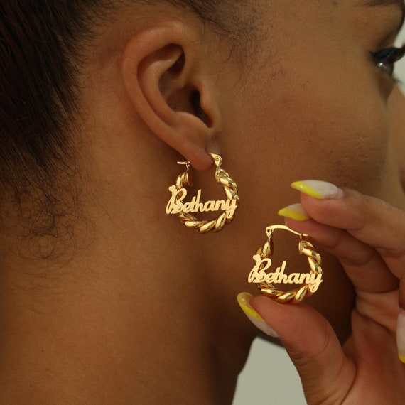Custom Earrings Baby Kids Name Hoops Name Earrings 14K Gold Baby Twist Hoop Earrings Personalized Earring Name Earring Hoop Earrings Etsy Canada