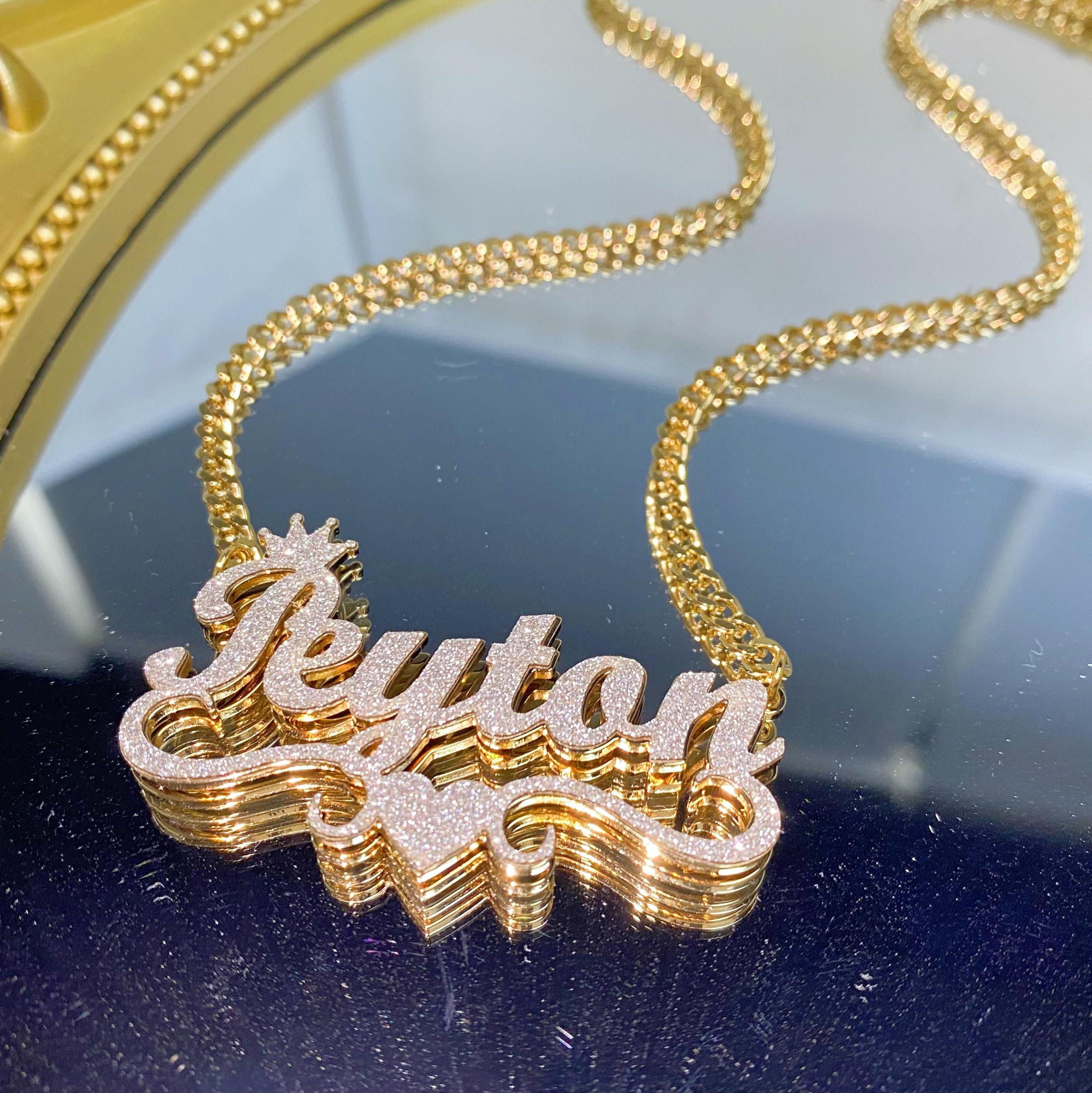 Custom Nameplate Necklace, Personalized Necklace,Name Necklace,Bling Name Necklace,Double Name Necklace,Kids Women Name Jewelry,Gift for Her