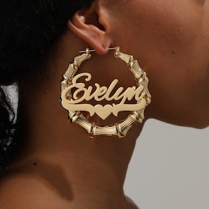Personalized Bamboo Earrings, Custom Name Bamboo Earrings, Personalized Name Earrings, Mystic bamboo Name earrings, Bamboo Hoop Earring