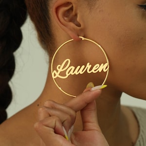 Name Hoop Earrings, Custom Hoop Earrings, Personalized Name Earrings Gift, Name Large Hoops, Customized Women&#39;s Name Earrings, Gift For Her