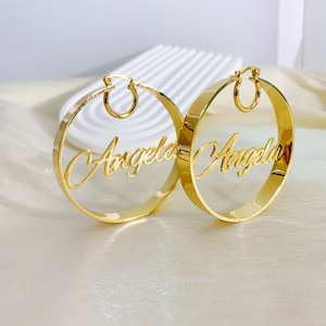 New Custom Hoop Earrings, Custom Name Earrings, Name Chunky Hoop Earrings, Personalized Earring, Big Hoop Earrings, Custom Gift for Mom