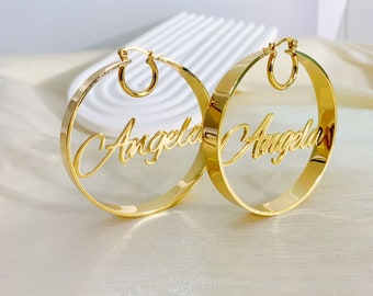 New Custom Hoop Earrings, Custom Name Earrings, Name Chunky Hoop Earrings, Personalized Earring, Big Hoop Earrings, Custom Gift for Mom